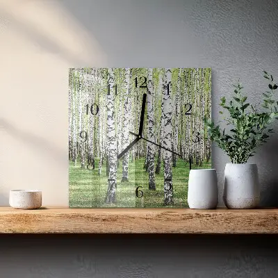 Hodiny na skle čtvercové Bříza