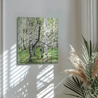 Hodiny na skle čtvercové Bříza