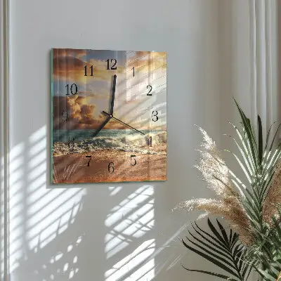 Čtvercové skleněné hodiny na zeď Písčité pobřeží