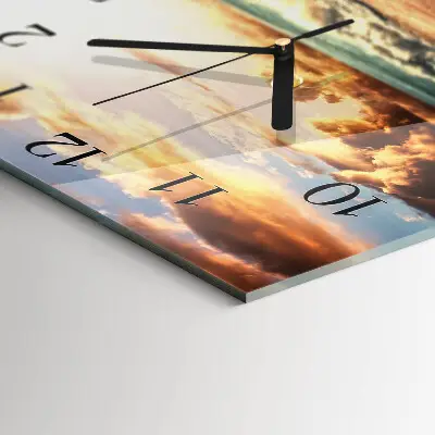Čtvercové skleněné hodiny na zeď Písčité pobřeží