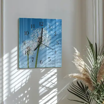 Nástěnné hodiny skleněné čtvercové Pampeliška