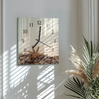 Hodiny s fotkou skleněné čtvercové Kávová zrna