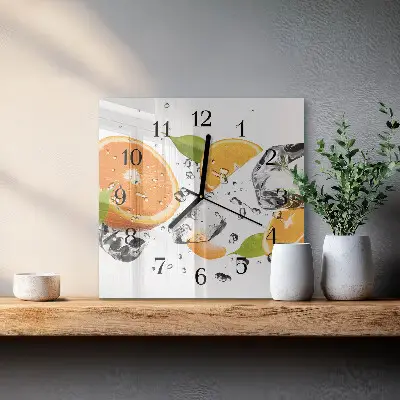 Čtvercové skleněné hodiny na zeď Pomeranče