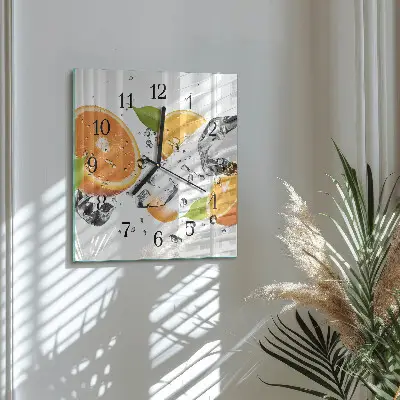 Čtvercové skleněné hodiny na zeď Pomeranče