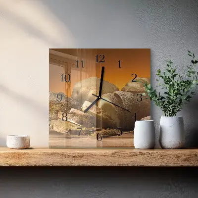 Čtvercové skleněné hodiny na stěnu Chléb