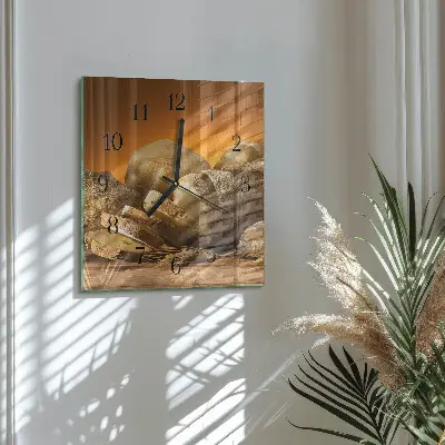 Čtvercové skleněné hodiny na stěnu Chléb