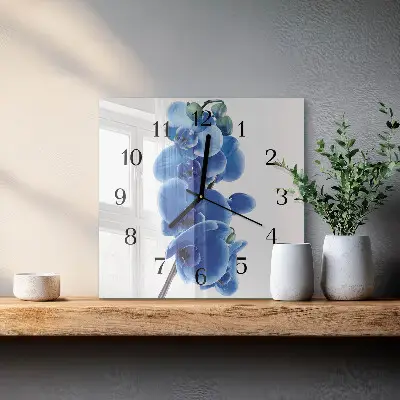 Čtvercové skleněné hodiny na stěnu Orchidej