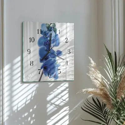 Čtvercové skleněné hodiny na stěnu Orchidej