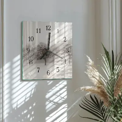 Nástěnné hodiny skleněné čtvercové Zima