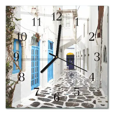 Hodiny s fotkou skleněné čtvercové Santorini
