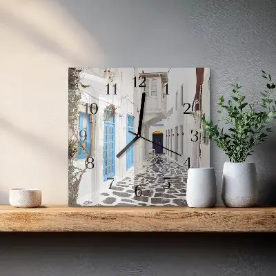 Hodiny s fotkou skleněné čtvercové Santorini