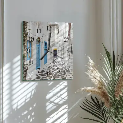 Hodiny s fotkou skleněné čtvercové Santorini