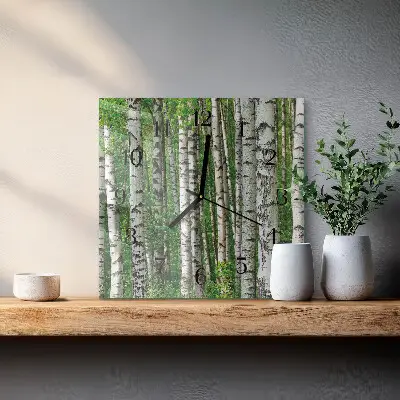 Čtvercové skleněné hodiny na zeď Břízy