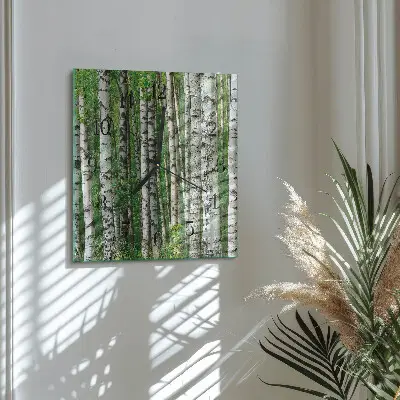 Čtvercové skleněné hodiny na zeď Břízy