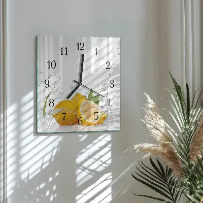 Čtvercové skleněné hodiny na stěnu Citrony