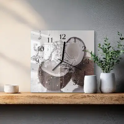 Čtvercové skleněné hodiny na stěnu Kokosové ořechy
