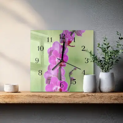 Hodiny na skle čtvercové Orchidej