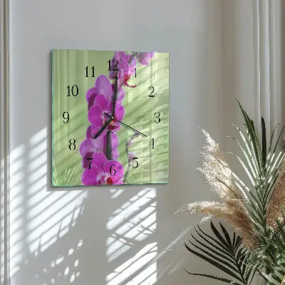 Hodiny na skle čtvercové Orchidej