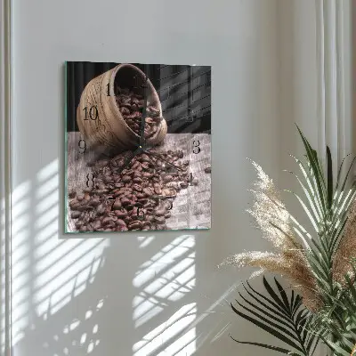 Čtvercové skleněné hodiny na stěnu Kávová zrna