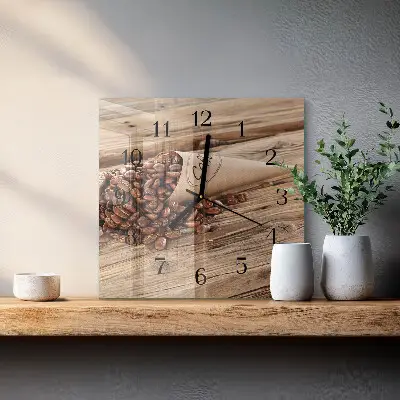 Hodiny na skle čtvercové Kávová zrna
