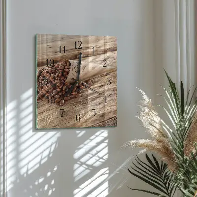Hodiny na skle čtvercové Kávová zrna