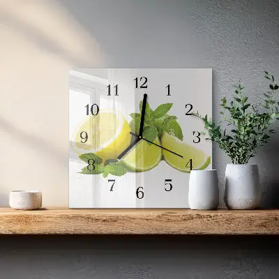 Čtvercové skleněné hodiny na zeď Limetková máta