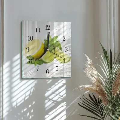 Čtvercové skleněné hodiny na zeď Limetková máta