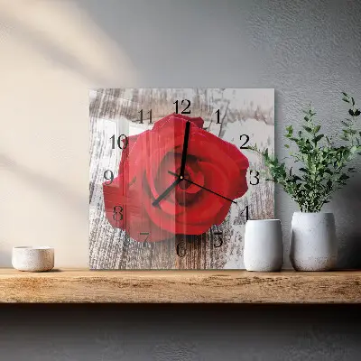 Čtvercové skleněné hodiny na zeď Růže