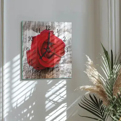 Čtvercové skleněné hodiny na zeď Růže