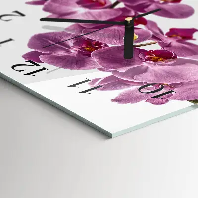 Čtvercové skleněné hodiny na zeď Orchidej