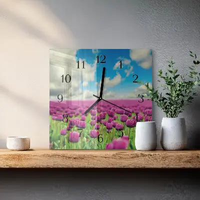 Hodiny s fotkou skleněné čtvercové Tulipány
