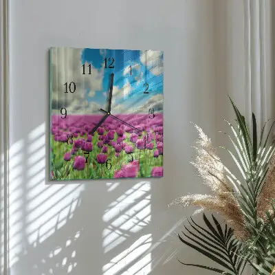 Hodiny s fotkou skleněné čtvercové Tulipány