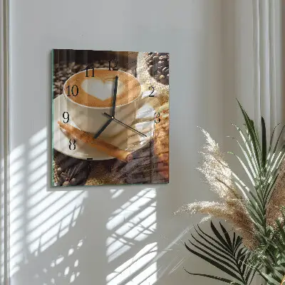 Nástěnné hodiny skleněné čtvercové Kávové srdce
