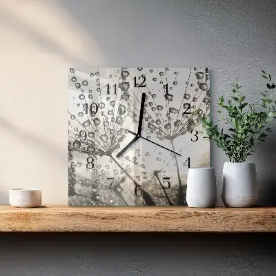 Čtvercové skleněné hodiny na stěnu Kapky rosy