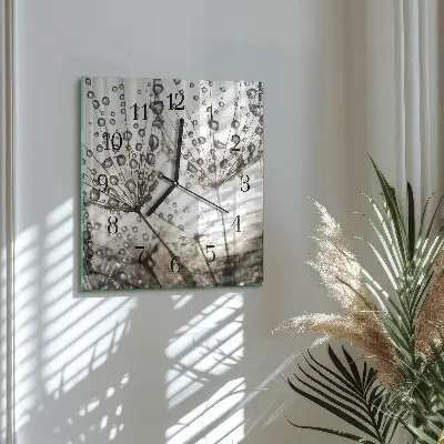 Čtvercové skleněné hodiny na stěnu Kapky rosy