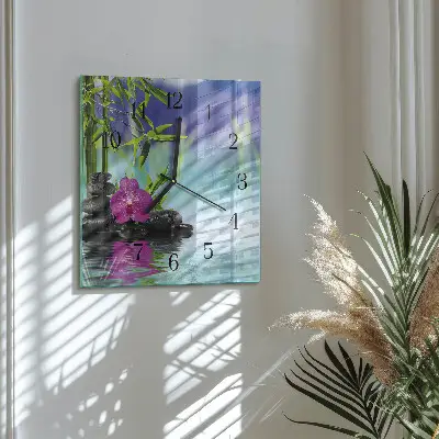 Hodiny na skle čtvercové Lázně s orchidejími