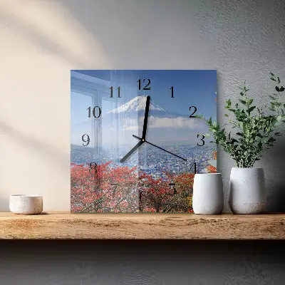 Čtvercové skleněné hodiny na zeď Hora