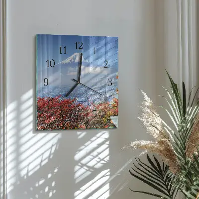 Čtvercové skleněné hodiny na zeď Hora