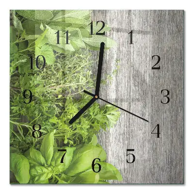 Čtvercové skleněné hodiny na stěnu Bylinky