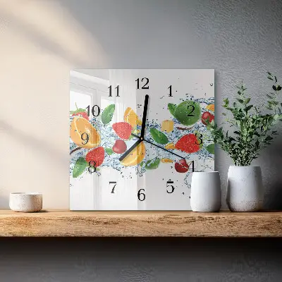 Hodiny s fotkou skleněné čtvercové Ovoce