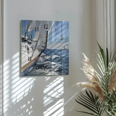 Nástěnné hodiny skleněné čtvercové Jachta