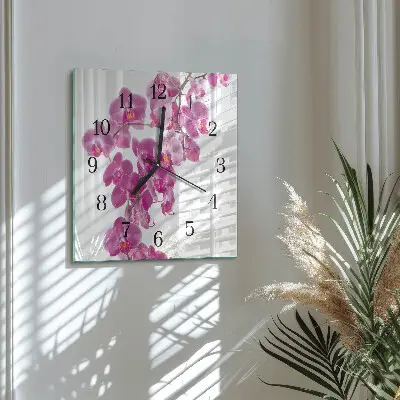 Nástěnné hodiny skleněné čtvercové Orchidej