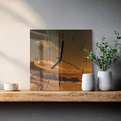 Čtvercové skleněné hodiny na zeď Poušť