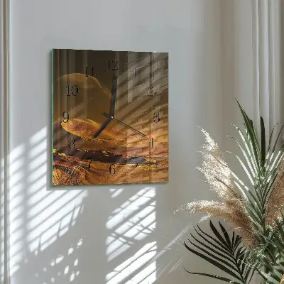Čtvercové skleněné hodiny na zeď Poušť