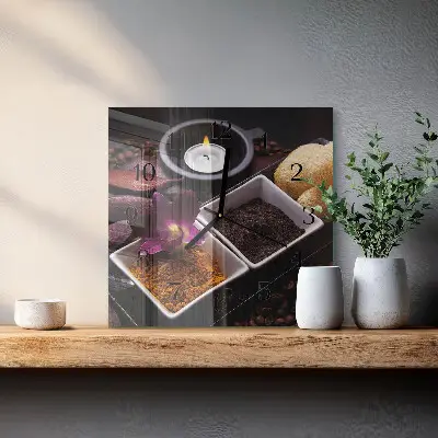 Čtvercové skleněné hodiny na zeď Orchidej