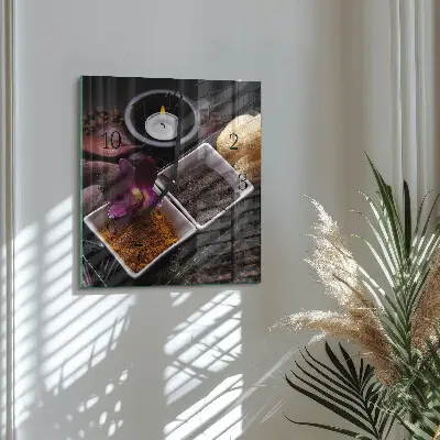 Čtvercové skleněné hodiny na zeď Orchidej