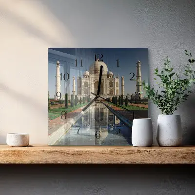 Čtvercové skleněné hodiny na stěnu Tádž Mahal