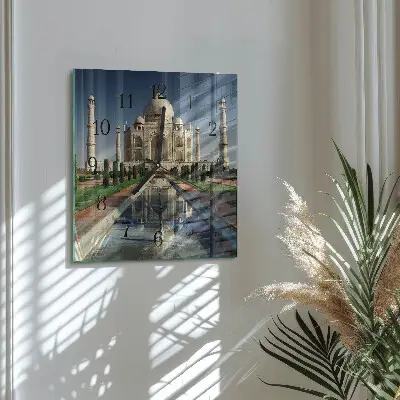 Čtvercové skleněné hodiny na stěnu Tádž Mahal
