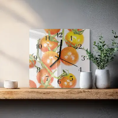 Čtvercové skleněné hodiny na zeď Rajčata