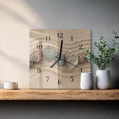 Nástěnné hodiny skleněné čtvercové Kameny a písek